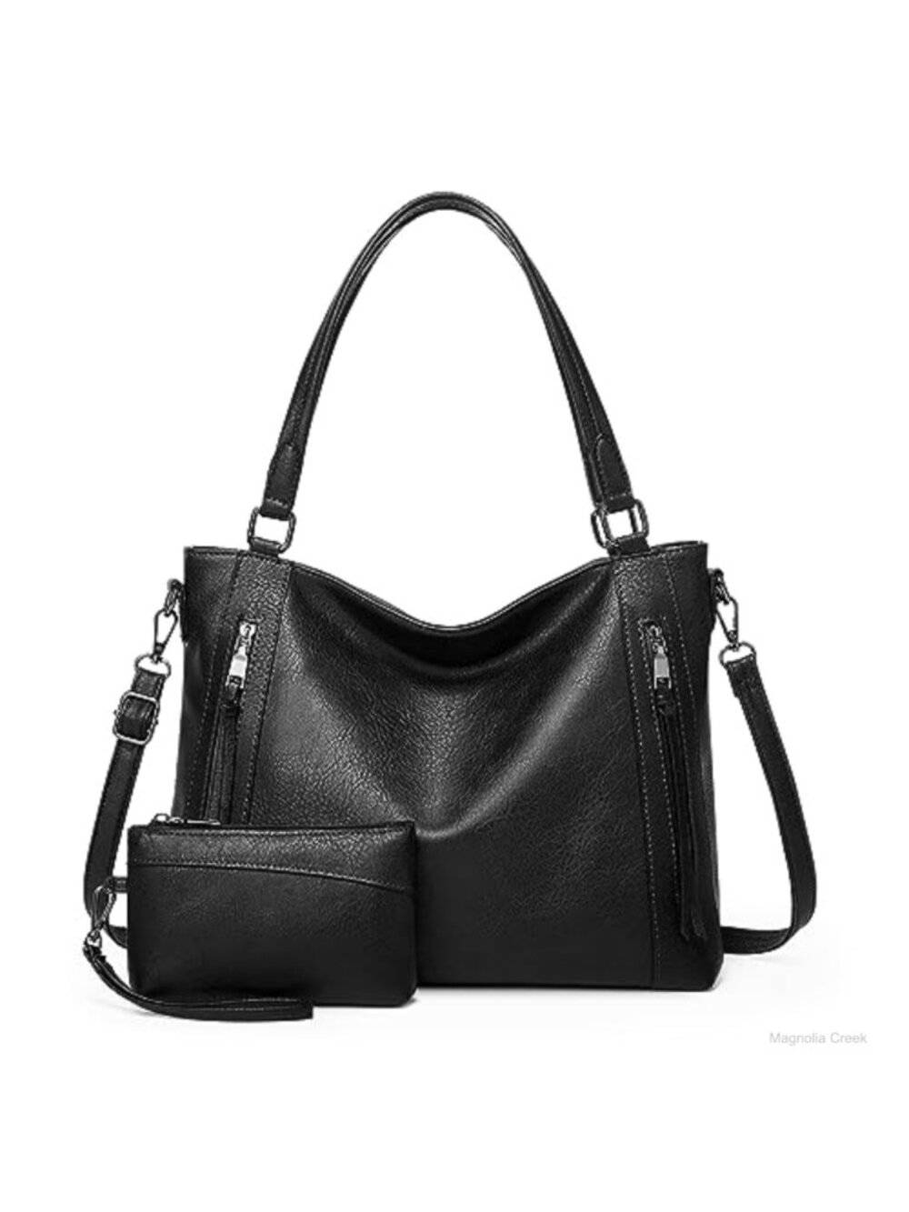 Vegan Leather Tote Bag Set with Pouch and Shoulder Strap